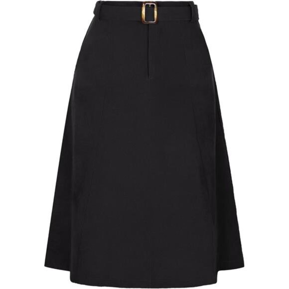 Women's High Waist Elastic Back A-Line Belted Skirt Black - Picture 1 of 5